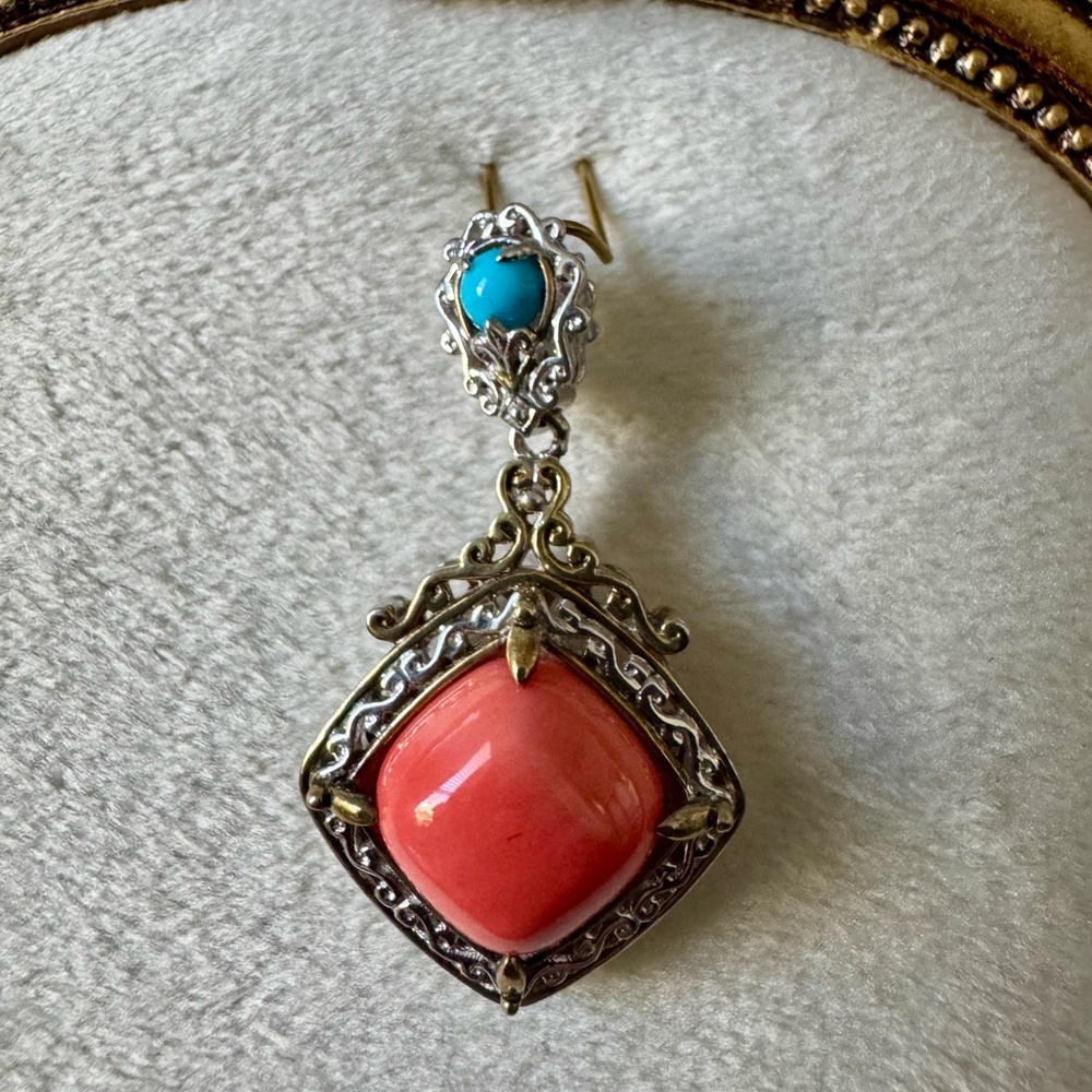 Gems En Vogue Michael Valitutti Coral N Sleeping Turquoise 24K/Silver Pendant - Picture 2 of 8